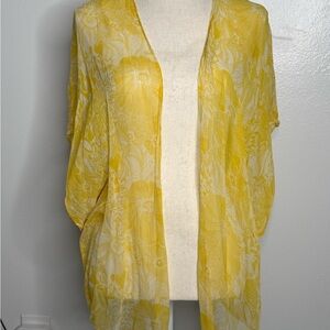 Windsor Kate Womens Small Yellow Floral Sheer Kimono Cardigan Boho Cover Up